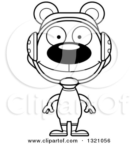 Lineart Clipart of a Cartoon Black and White Happy Bear Wrestler - Royalty Free Outline Vector Illustration by Cory Thoman
