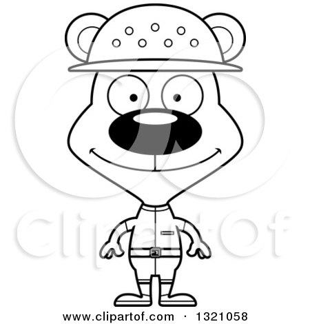 Lineart Clipart of a Cartoon Black and White Happy Zookeeper Bear - Royalty Free Outline Vector Illustration by Cory Thoman