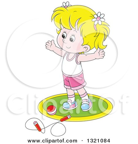 Clipart of a Cartoon White Girl Working out with a Ball and Jump Rope - Royalty Free Vector Illustration by Alex Bannykh