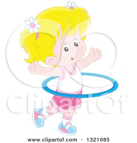 Clipart of a Cartoon Blond Caucasian Girl Exercising with a Hula Hoop - Royalty Free Vector Illustration by Alex Bannykh