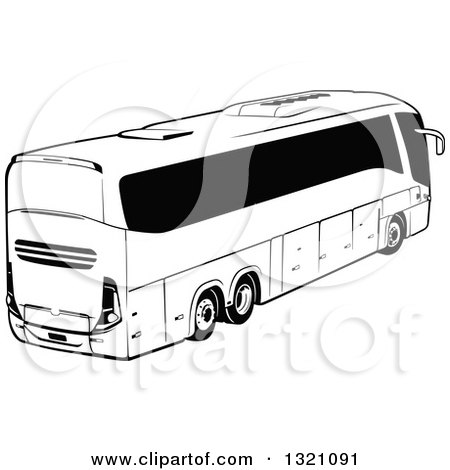 Clipart of a Black and White Tour Bus - Royalty Free Vector Illustration by dero