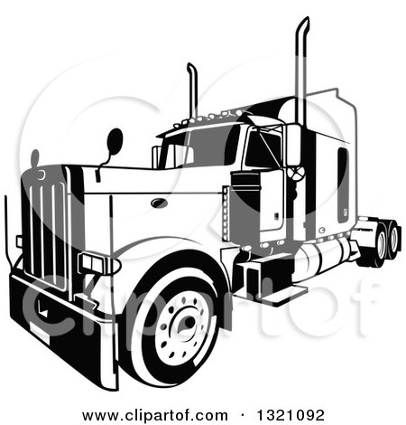 Clipart of a Black and White Lorry Big Rig Truck 3 - Royalty Free Vector Illustration by dero