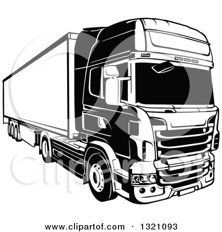 Clipart of a Black and White Lorry Big Rig Truck 2 - Royalty Free Vector Illustration by dero