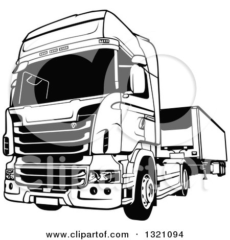 Clipart of a Black and White Lorry Big Rig Truck - Royalty Free Vector Illustration by dero