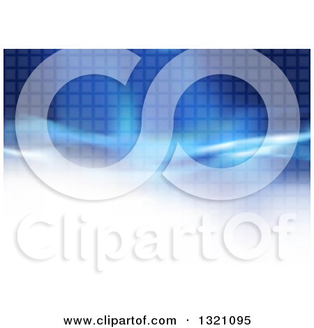 Clipart of a Background of Abstract Glowing Blue Waves over Gradient Blue to White Tiles - Royalty Free Vector Illustration by dero