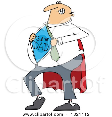 Clipart of a Cartoon Chubby White Dad Showing His Super Hero Shirt - Royalty Free Vector Illustration by djart