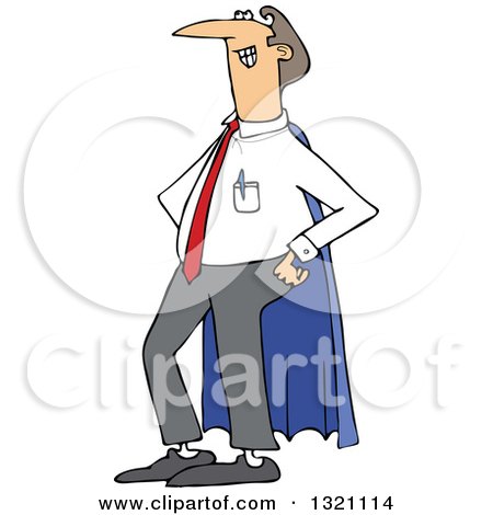 Clipart of a Cartoon Proud White Super Dad in a Blue Cape - Royalty Free Vector Illustration by djart