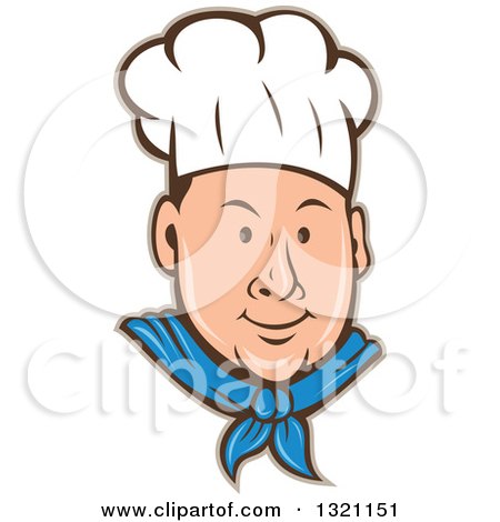 Clipart of a Retro Cartoon White Male Chef Face in a Toque, with a Tan Outline - Royalty Free Vector Illustration by patrimonio