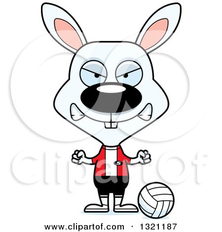 Clipart of a Cartoon Mad White Rabbit Volleyball Player - Royalty Free Vector Illustration by Cory Thoman