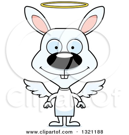 Clipart of a Cartoon Happy White Rabbit Angel - Royalty Free Vector Illustration by Cory Thoman