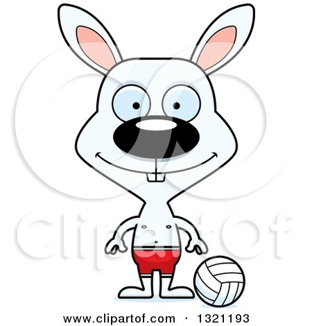 Clipart of a Cartoon Happy White Rabbit Beach Volleyball Player - Royalty Free Vector Illustration by Cory Thoman