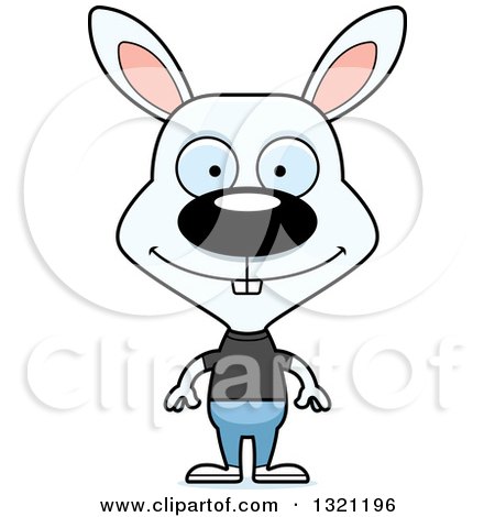 Clipart of a Cartoon Happy White Casual Rabbit - Royalty Free Vector Illustration by Cory Thoman