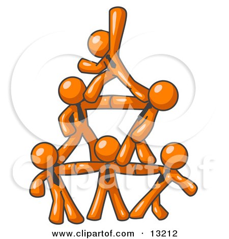 Group of Orange Businessmen Piling up to Form a Pyramid Clipart Illustration by Leo Blanchette