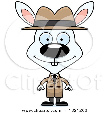 Clipart of a Cartoon Happy White Rabbit Detective - Royalty Free Vector Illustration by Cory Thoman