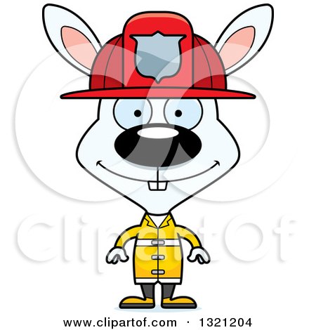 Clipart of a Cartoon Happy White Rabbit Fire Fighter - Royalty Free Vector Illustration by Cory Thoman