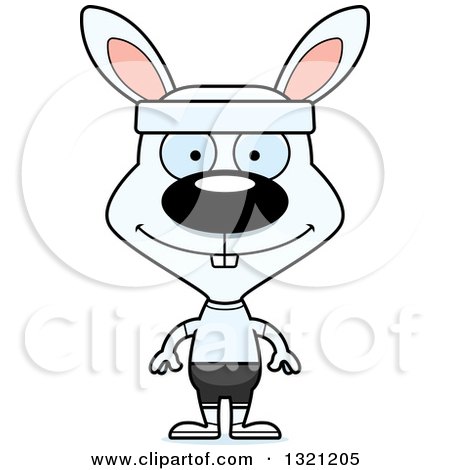 Clipart of a Cartoon Happy White Fitness Rabbit - Royalty Free Vector Illustration by Cory Thoman