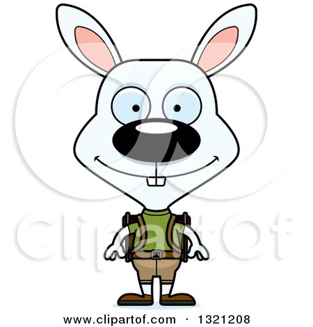 Clipart of a Cartoon Happy White Rabbit Hiker - Royalty Free Vector Illustration by Cory Thoman