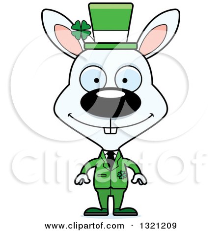 Clipart of a Cartoon Happy White St Patricks Day Irish Rabbit - Royalty Free Vector Illustration by Cory Thoman