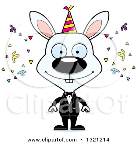 Clipart of a Cartoon Happy White New Year Party Rabbit - Royalty Free Vector Illustration by Cory Thoman