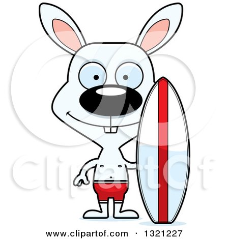 Clipart of a Cartoon Happy White Rabbit Surfer - Royalty Free Vector Illustration by Cory Thoman