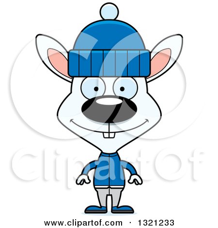 Clipart of a Cartoon Happy White Rabbit in Winter Apparel - Royalty Free Vector Illustration by Cory Thoman