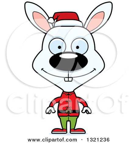 Clipart of a Cartoon Happy White Rabbit Christmas Elf - Royalty Free Vector Illustration by Cory Thoman