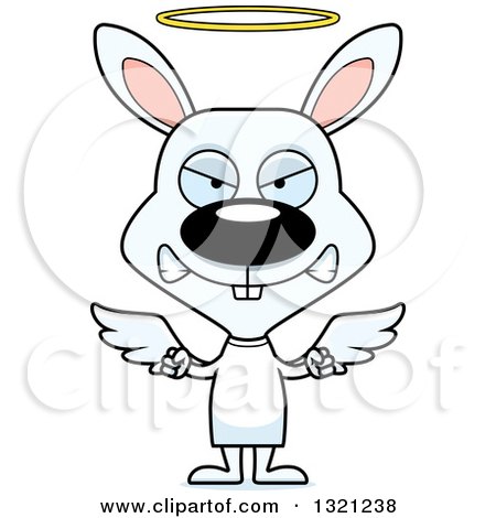 Clipart of a Cartoon Mad White Rabbit Angel - Royalty Free Vector Illustration by Cory Thoman