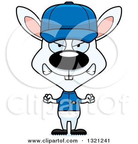 Clipart of a Cartoon Mad White Rabbit Baseball Player - Royalty Free Vector Illustration by Cory Thoman