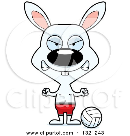 Clipart of a Cartoon Mad White Rabbit Beach Volleyball Player - Royalty Free Vector Illustration by Cory Thoman