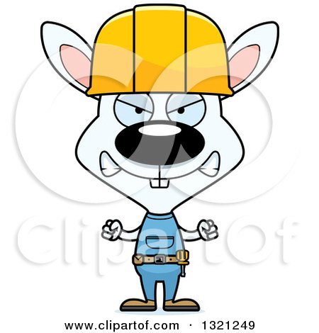 Clipart of a Cartoon Mad White Rabbit Construction Worker - Royalty Free Vector Illustration by Cory Thoman