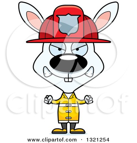 Clipart of a Cartoon Mad White Rabbit Fire Fighter - Royalty Free Vector Illustration by Cory Thoman