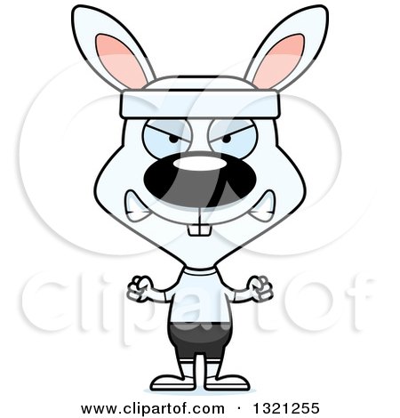 Clipart of a Cartoon Mad White Fitness Rabbit - Royalty Free Vector Illustration by Cory Thoman