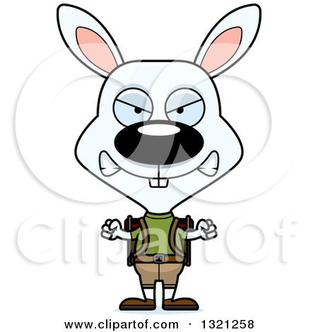 Clipart of a Cartoon Mad White Rabbit Hiker - Royalty Free Vector Illustration by Cory Thoman