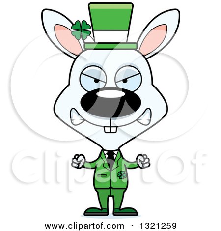 Clipart of a Cartoon Mad White St Patricks Day Irish Rabbit - Royalty Free Vector Illustration by Cory Thoman