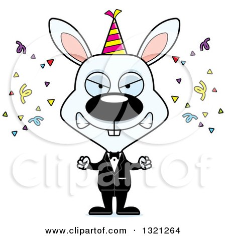 Clipart of a Cartoon Mad White New Year Party Rabbit - Royalty Free Vector Illustration by Cory Thoman