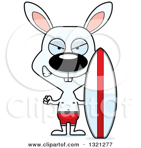 Clipart of a Cartoon Mad White Rabbit Surfer - Royalty Free Vector Illustration by Cory Thoman