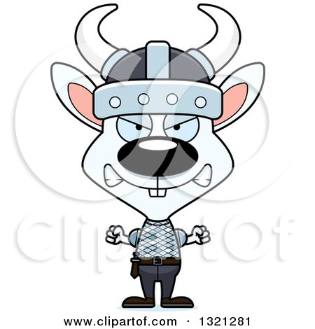 Clipart of a Cartoon Mad White Viking Rabbit - Royalty Free Vector Illustration by Cory Thoman