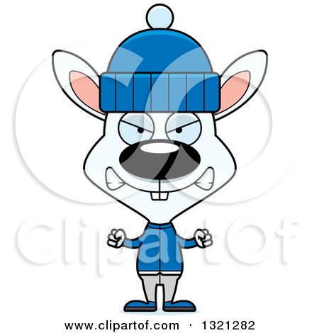 Clipart of a Cartoon Mad White Rabbit in Winter Apparel - Royalty Free Vector Illustration by Cory Thoman