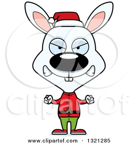 Clipart of a Cartoon Mad White Rabbit Christmas Elf - Royalty Free Vector Illustration by Cory Thoman