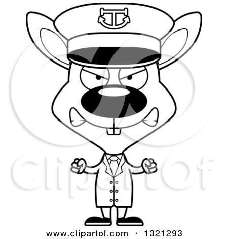 Lineart Clipart of a Cartoon Black and White Mad Rabbit Captain - Royalty Free Outline Vector Illustration by Cory Thoman