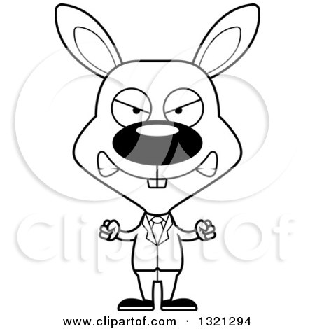 Lineart Clipart of a Cartoon Black and White Mad Rabbit Business Man - Royalty Free Outline Vector Illustration by Cory Thoman