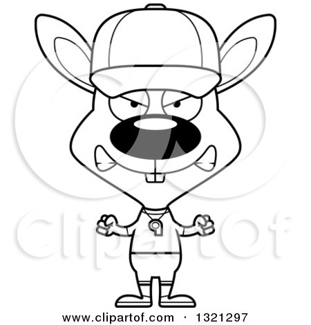 Lineart Clipart of a Cartoon Black and White Mad Rabbit Baseball Coach - Royalty Free Outline Vector Illustration by Cory Thoman