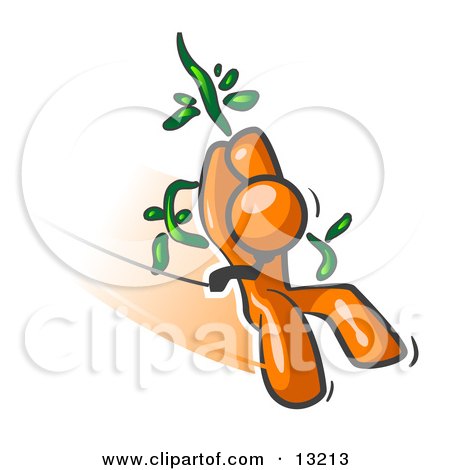 Orange Man Swinging on a Vine Like Tarzan Clipart Illustration by Leo Blanchette