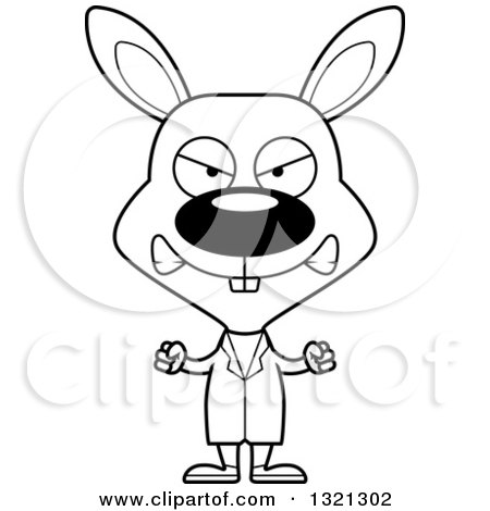 Lineart Clipart of a Cartoon Black and White Mad Rabbit Doctor - Royalty Free Outline Vector Illustration by Cory Thoman