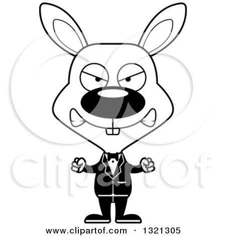 Lineart Clipart of a Cartoon Black and White Mad Rabbit Groom - Royalty Free Outline Vector Illustration by Cory Thoman