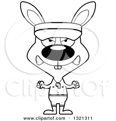 Lineart Clipart of a Cartoon Black and White Mad Rabbit Lifeguard - Royalty Free Outline Vector Illustration by Cory Thoman