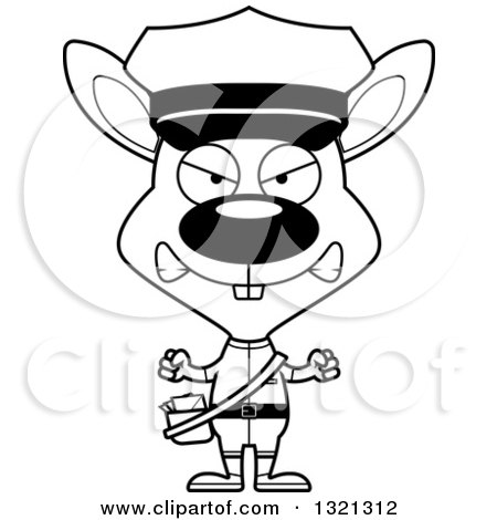 Lineart Clipart of a Cartoon Black and White Mad Rabbit Mail Man - Royalty Free Outline Vector Illustration by Cory Thoman