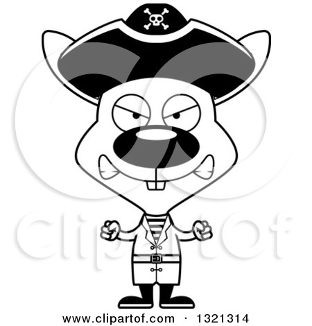 Lineart Clipart of a Cartoon Black and White Mad Rabbit Pirate - Royalty Free Outline Vector Illustration by Cory Thoman
