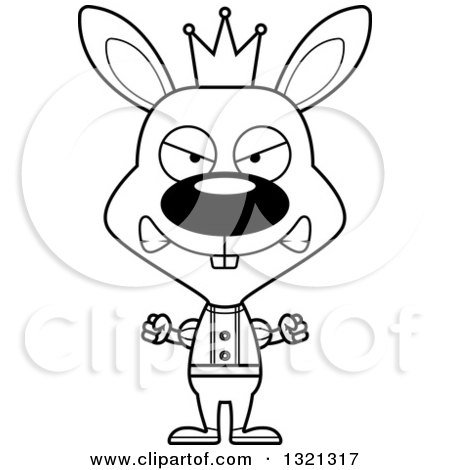 Lineart Clipart of a Cartoon Black and White Mad Rabbit Prince - Royalty Free Outline Vector Illustration by Cory Thoman