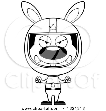 Lineart Clipart of a Cartoon Black and White Mad Rabbit Race Car Driver - Royalty Free Outline Vector Illustration by Cory Thoman
